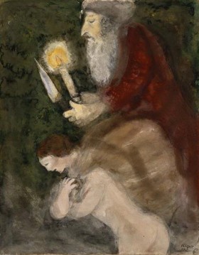Abraham and Isaac on the way to the place of Sacrifice contemporary Marc Chagall Oil Paintings